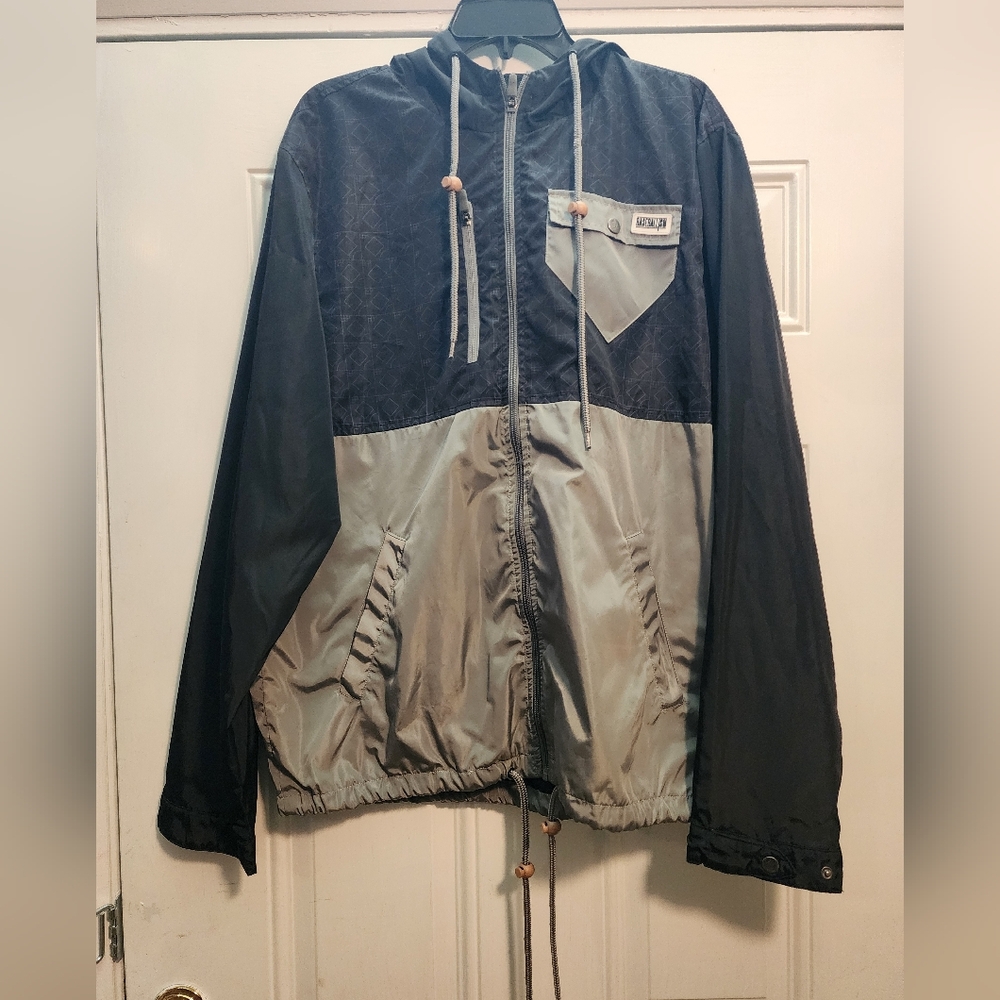 Nwot Basebalism Winfield Black and Gray Windbreaker Hooded Jacket